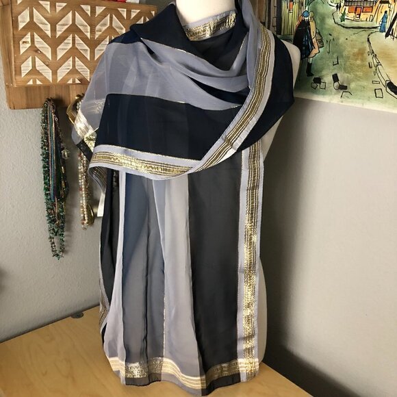 Vintage LIZ CLAIBORNE Metallic Striped Wrap Scarf - Picture 5 of 7
